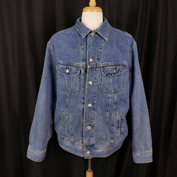 Lee Storm Rider Blacket Lined Denim Jacket Insulated Blue Jean Jacket XL L - Picture 1 of 9
